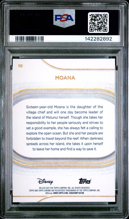 Graded 2025 Topps Chrome Disney Moana #10 Trading Card PSA 10 Gem Mint