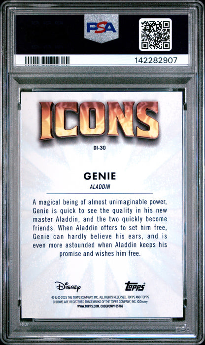 Graded 2025 Topps Chrome Disney Genie #30 Icons Aladdin Trading Card PSA 10 Gem Mint