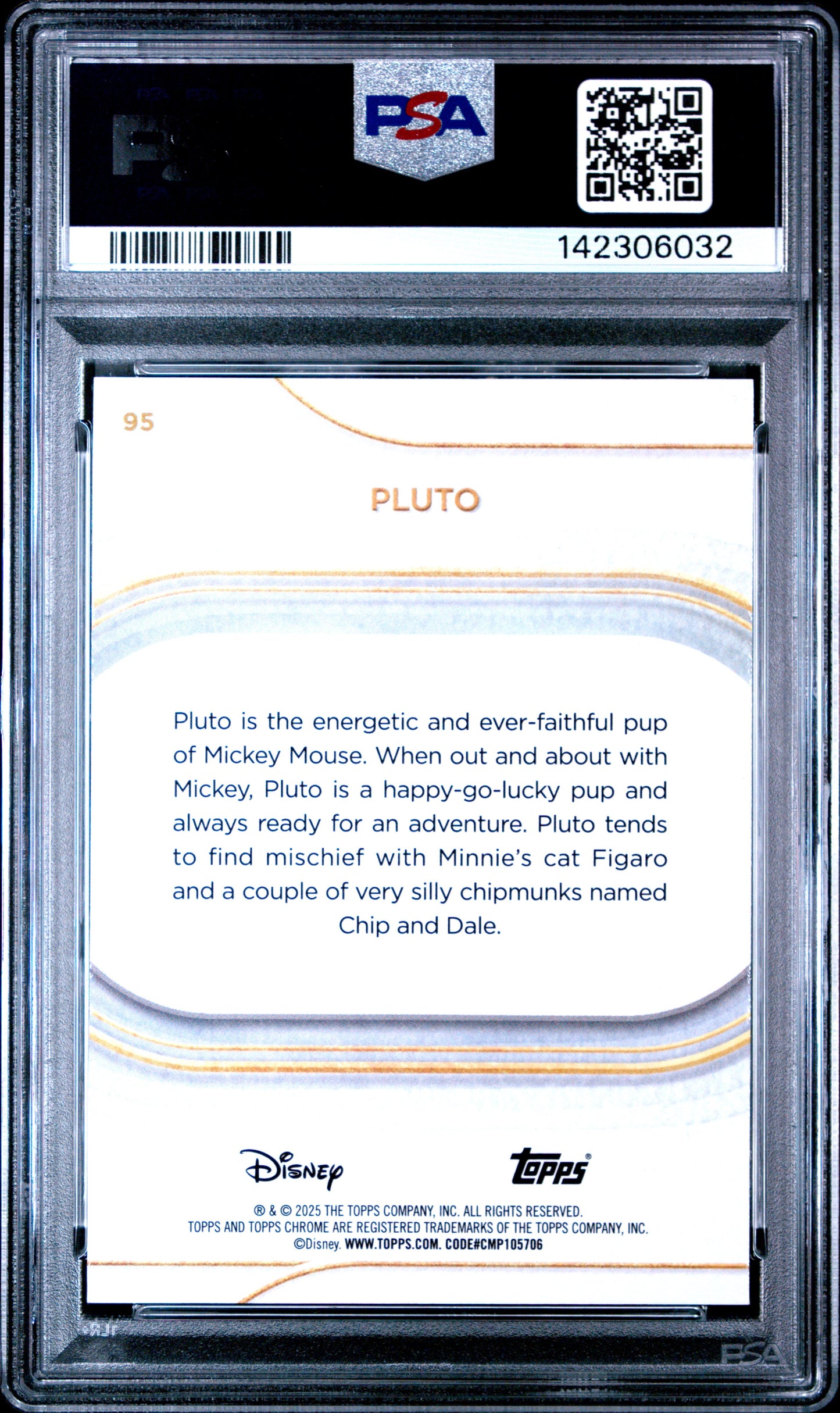 Graded 2025 Topps Chrome Disney Sapphire Pluto #95 Trading Card PSA 10 Gem Mint