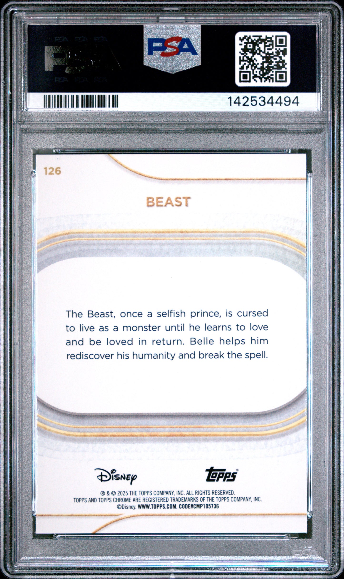 Graded 2025 Topps Chrome Disney Beast #126 Beauty and the Beast Trading Card PSA 10 Gem Mint