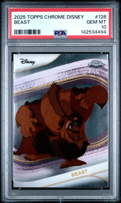 Graded 2025 Topps Chrome Disney Beast #126 Beauty and the Beast Trading Card PSA 10 Gem Mint