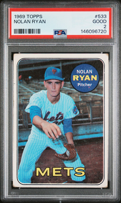 Graded 1969 Topps Nolan Ryan #533 2nd Year Baseball Card PSA 2 Good