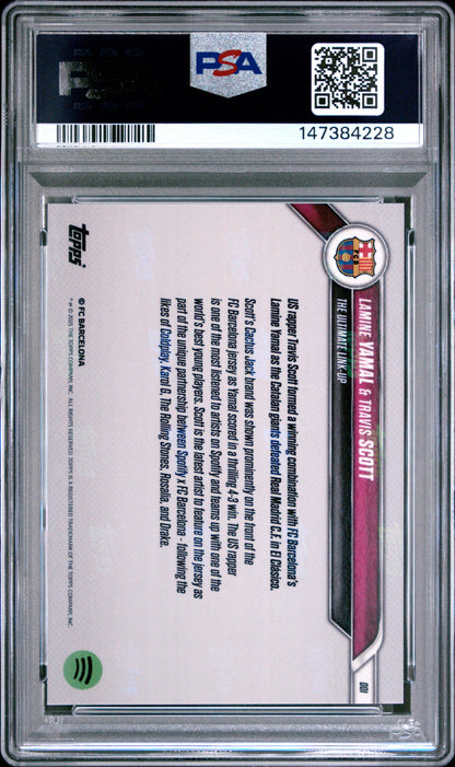 Graded 2024 Topps Now Lamine Yamal/Travis Scott #1 FC Barcelona Soccer Card PSA 10 Gem Mint