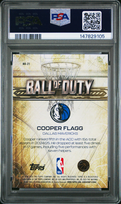 Graded 2025 Topps Chrome Cooper Flagg #BD21 Ball of Duty Rookie RC Basketball Card PSA 10 Gem Mint