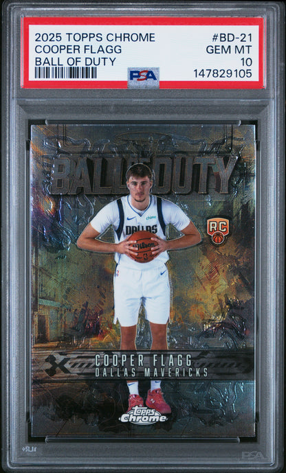 Graded 2025 Topps Chrome Cooper Flagg #BD21 Ball of Duty Rookie RC Basketball Card PSA 10 Gem Mint