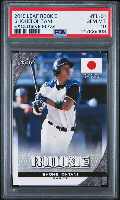 Graded 2018 Leaf Rookie Shohei Ohtani #FL-01 Exclusive Flag Rookie RC Baseball Card PSA 10 Gem Mint