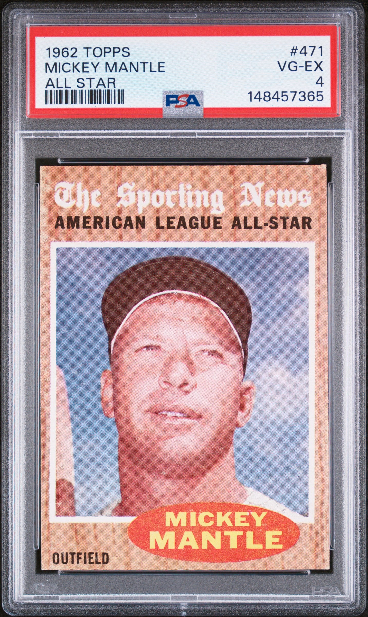Graded 1962 Topps All Star Mickey Mantle #471 Baseball Card PSA 4 VG-EX