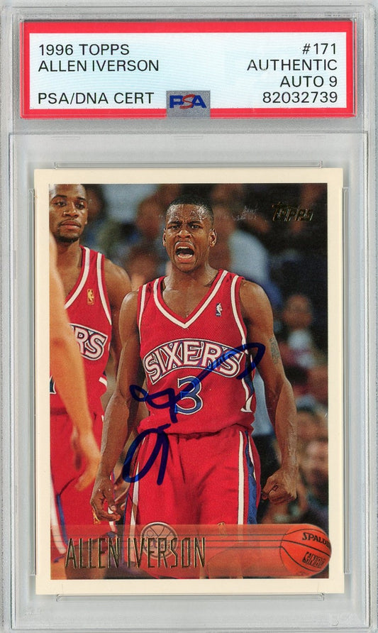Graded 1996 Topps Allen Iverson #171 Rookie RC Basketball Card PSA 9 Auto Grade Mint