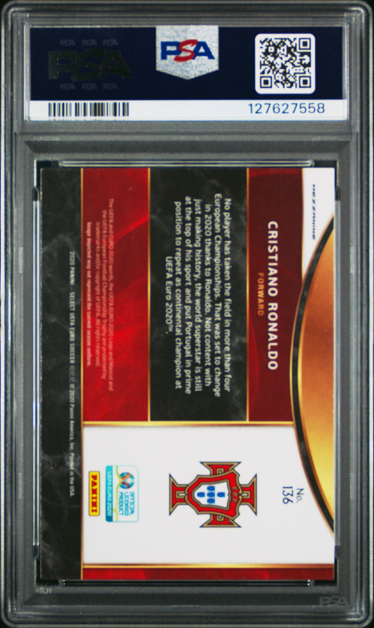 Graded 2020 Panini Select UEFA Euro Cristiano Ronaldo #136 Portugal Soccer Card PSA 10 Gem Mint