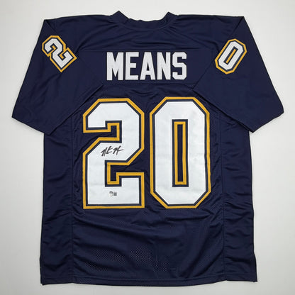 Autographed/Signed Natrone Means Los Angeles San Diego Navy Blue Football Jersey Beckett BAS COA