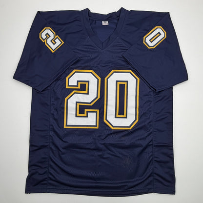 Autographed/Signed Natrone Means Los Angeles San Diego Navy Blue Football Jersey Beckett BAS COA
