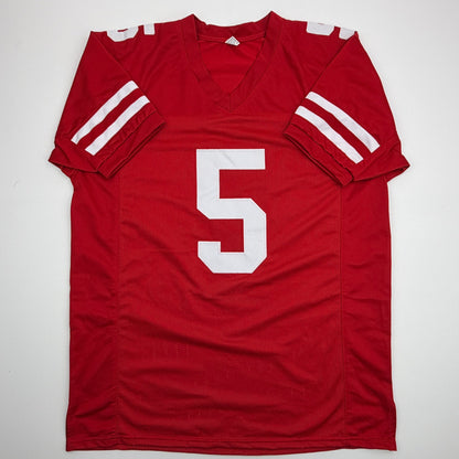 Autographed/Signed Trey Lance San Francisco Red Football Jersey Beckett BAS COA