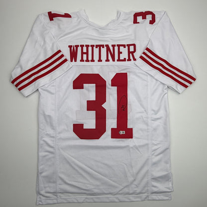 Autographed/Signed Donte Whitner San Francisco White Football Jersey Beckett BAS COA