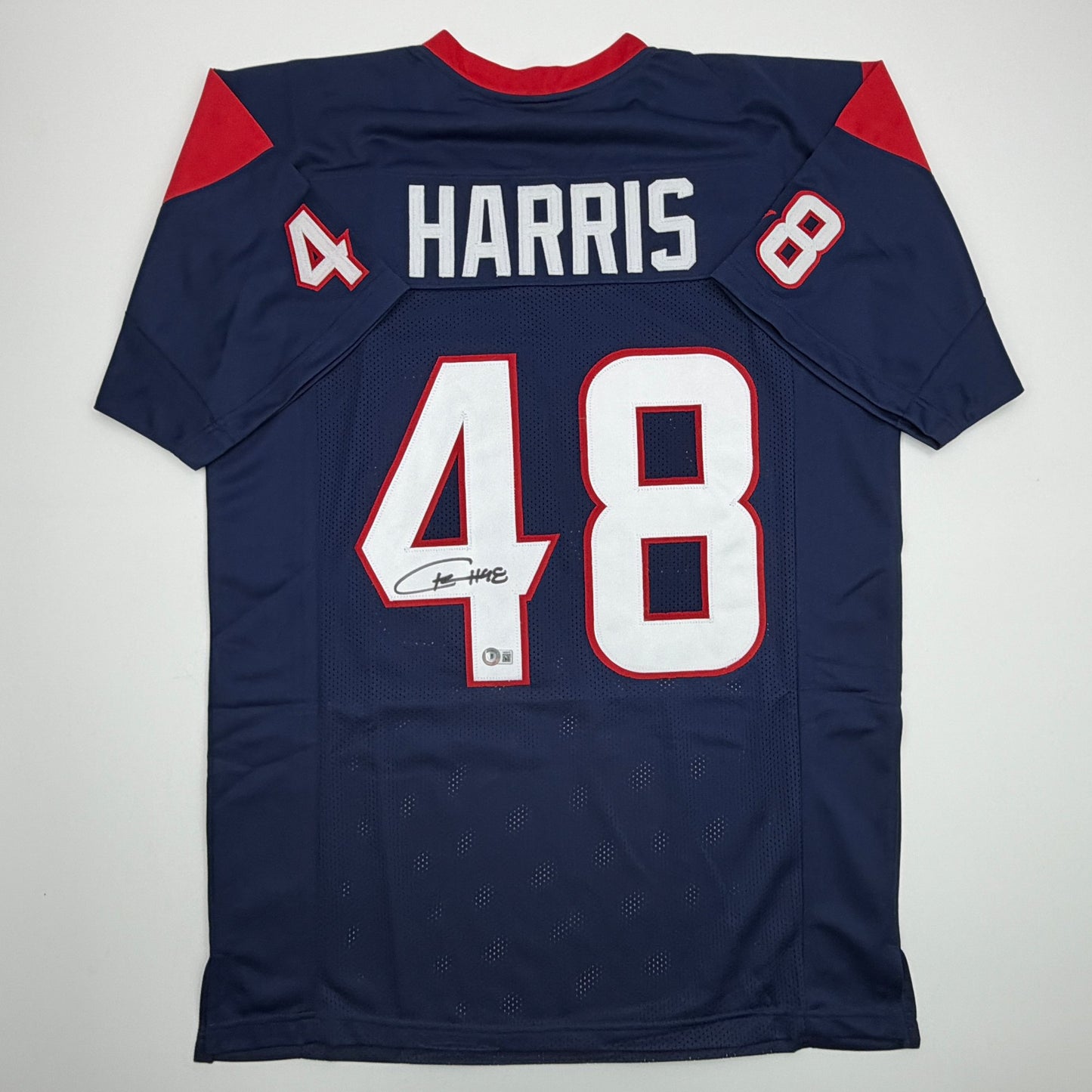 Autographed/Signed Christian Harris Houston Blue Football Jersey Beckett BAS COA