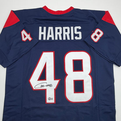 Autographed/Signed Christian Harris Houston Blue Football Jersey Beckett BAS COA