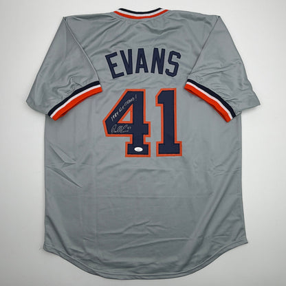 Autographed/Signed Darrell Evans 1984 WS Champs Detroit Grey Baseball Jersey JSA COA
