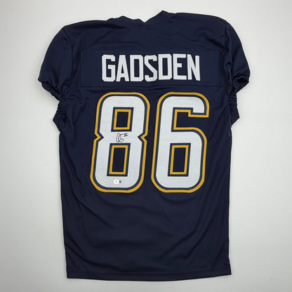 Autographed/Signed Oronde Gadsden Los Angeles San Diego Navy Blue Pro Cut Football Jersey Beckett BAS COA