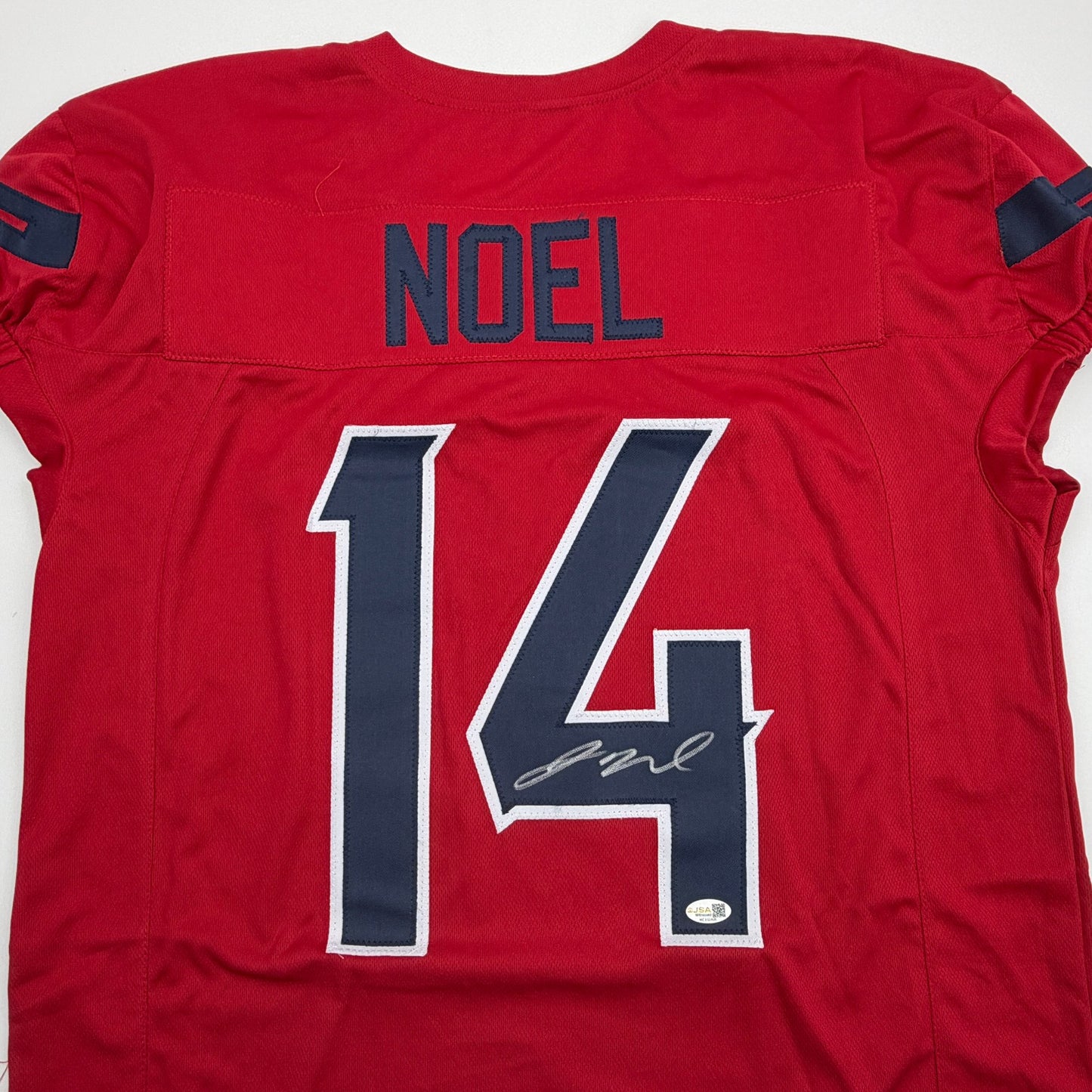 Autographed/Signed Jaylin Noel Houston Red Pro Cut Football Jersey JSA COA