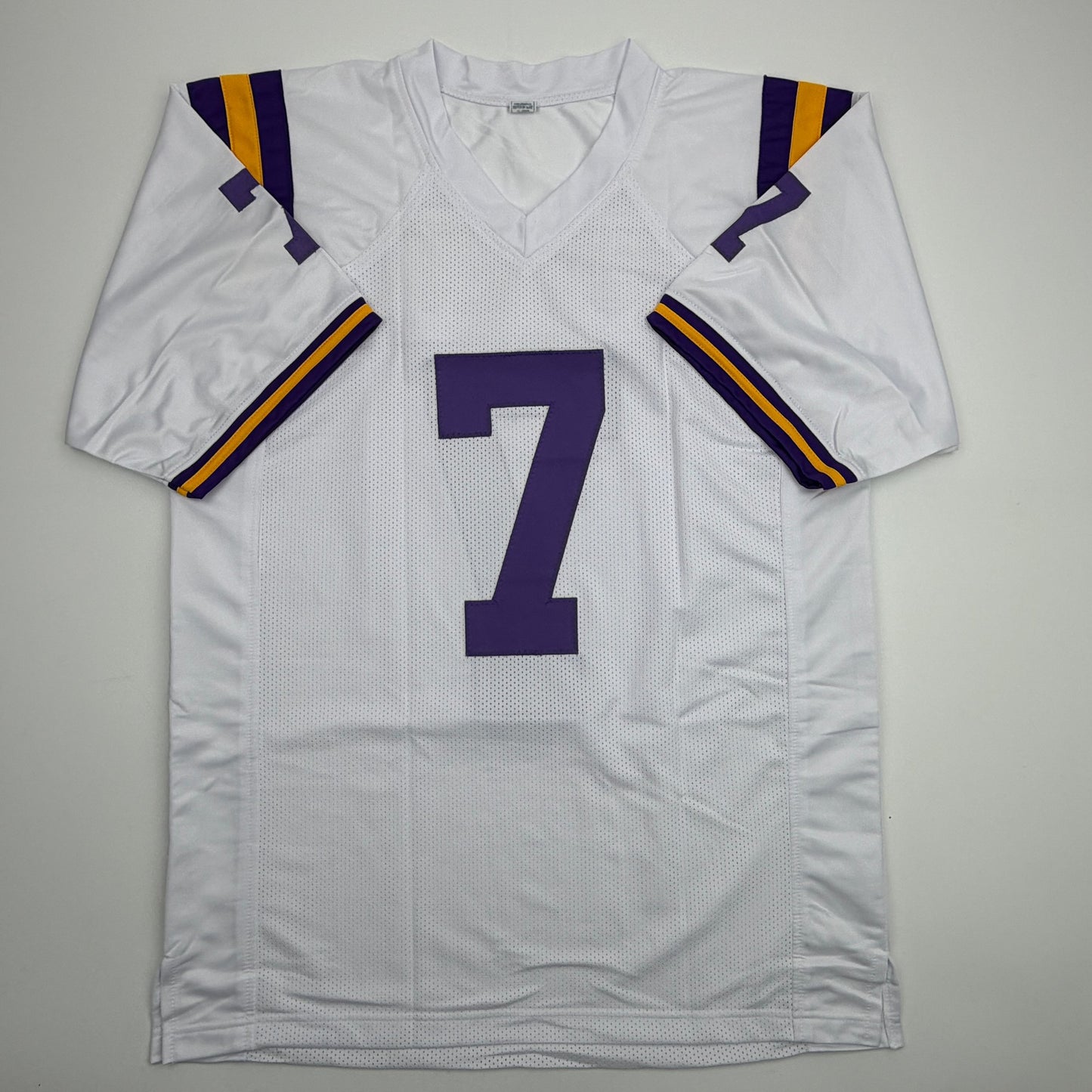 Autographed/Signed Leonard Fournette LSU White College Football Jersey Beckett BAS COA