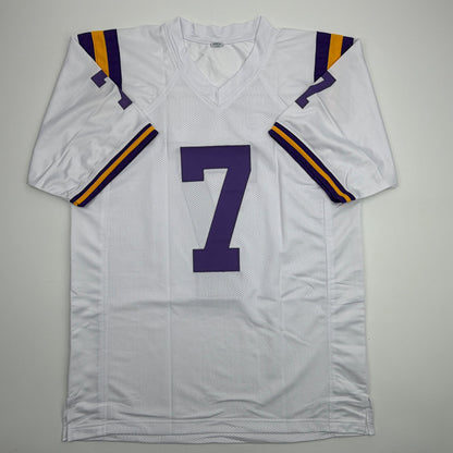 Autographed/Signed Leonard Fournette LSU White College Football Jersey Beckett BAS COA