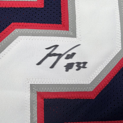 Autographed/Signed TreVeyon Henderson New England Blue Football Jersey Beckett BAS COA