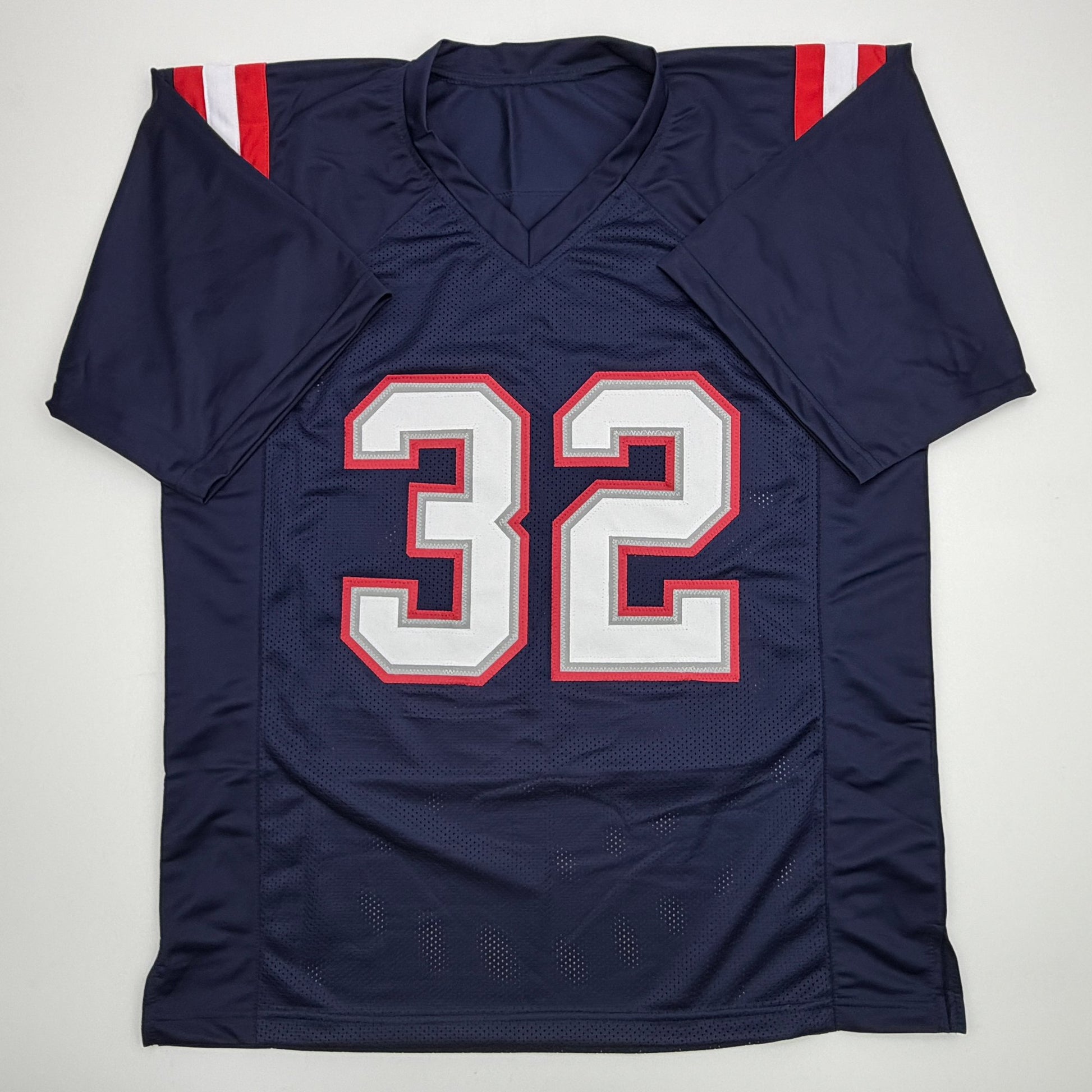 Autographed/Signed TreVeyon Henderson New England Blue Football Jersey Beckett BAS COA