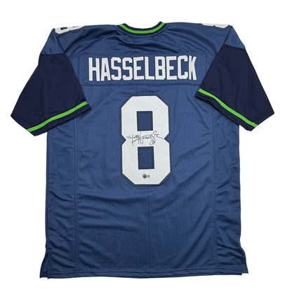 Autographed/Signed Matt Hasselbeck Seattle Blue Football Jersey Beckett BAS COA