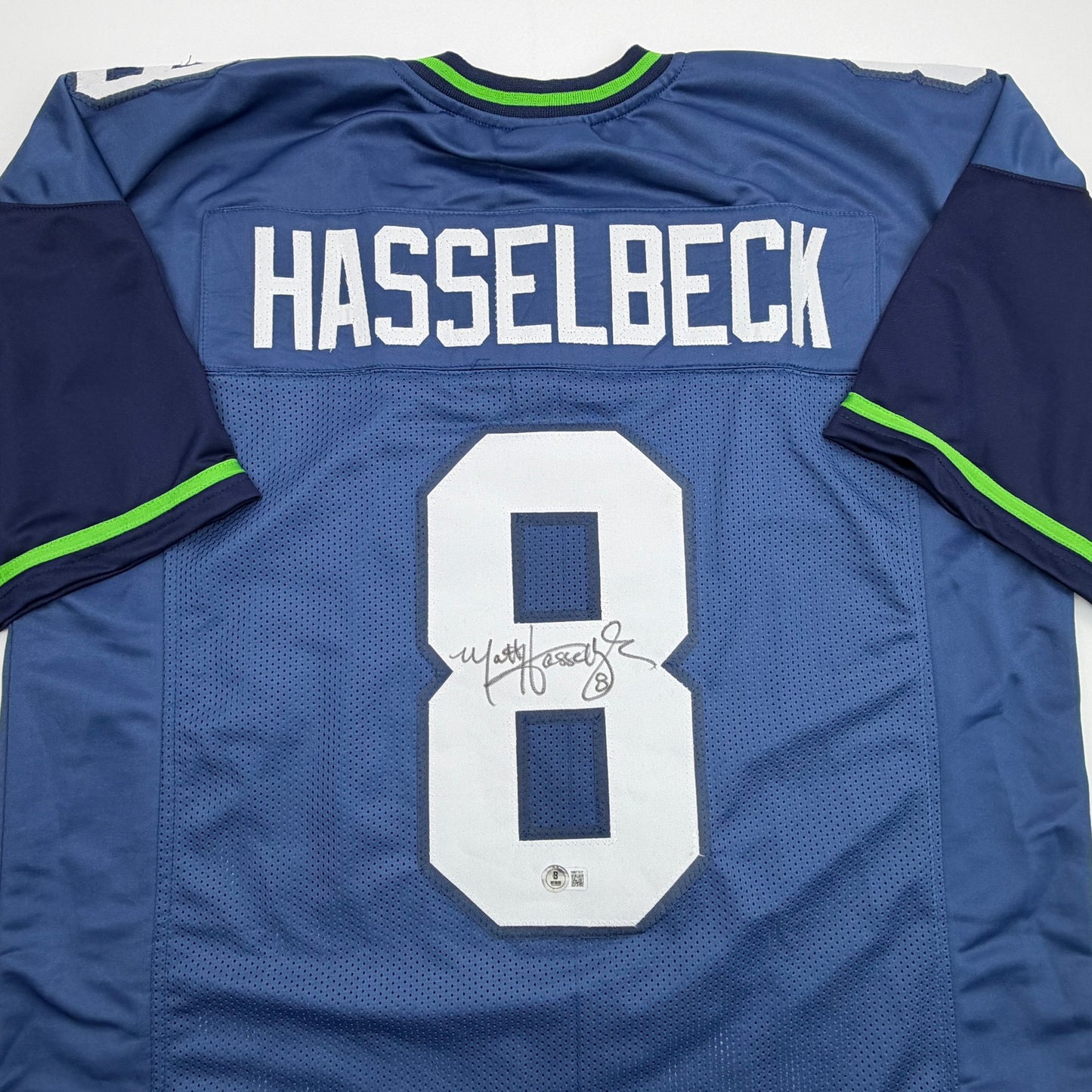 Autographed/Signed Matt Hasselbeck Seattle Blue Football Jersey Beckett BAS COA