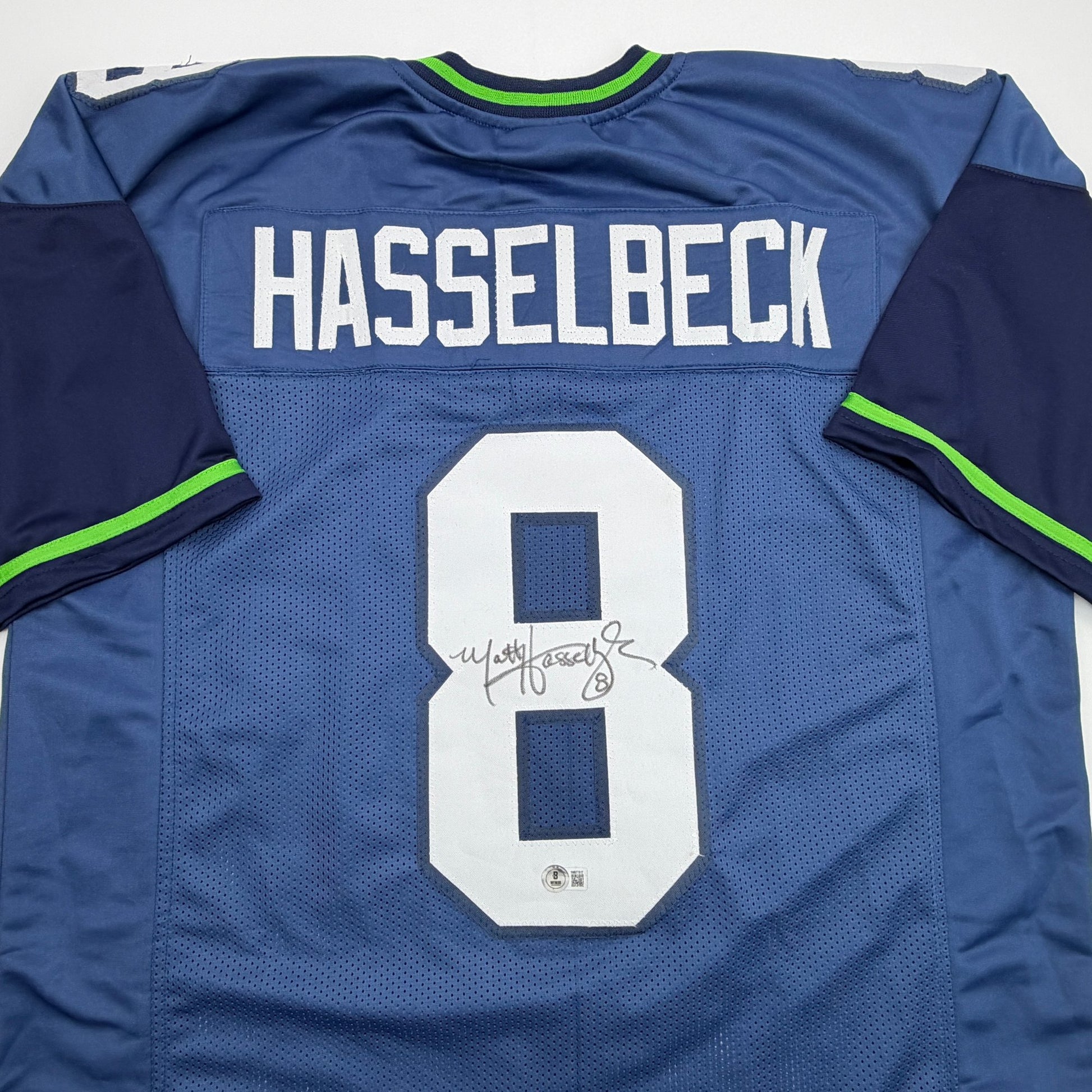 Autographed/Signed Matt Hasselbeck Seattle Blue Football Jersey Beckett BAS COA