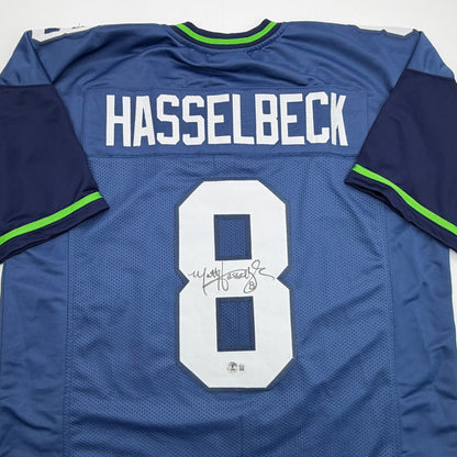 Autographed/Signed Matt Hasselbeck Seattle Blue Football Jersey Beckett BAS COA