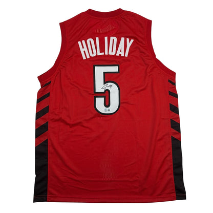 Autographed/Signed Jrue Holiday Portland Red Basketball Jersey Beckett BAS COA
