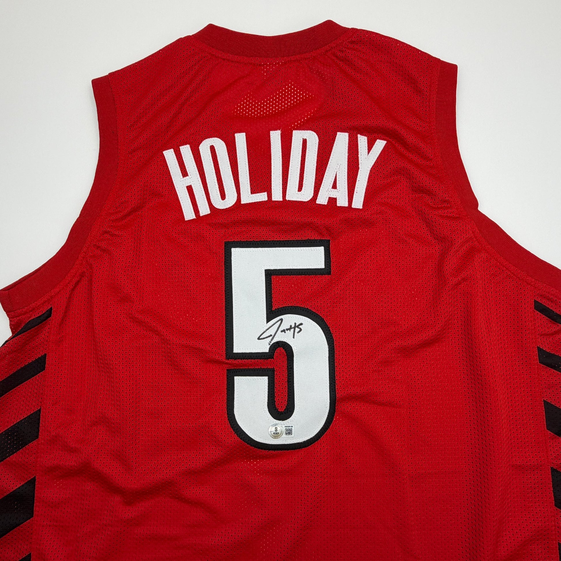 Autographed/Signed Jrue Holiday Portland Red Basketball Jersey Beckett BAS COA