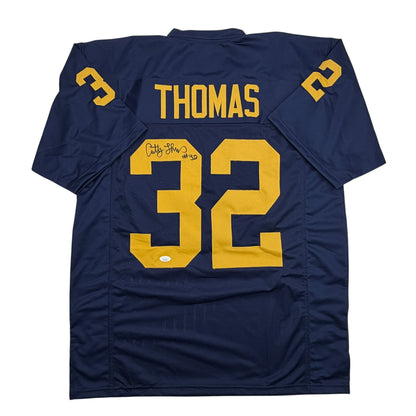Autographed/Signed Anthony Thomas Michigan Blue College Football Jersey JSA COA