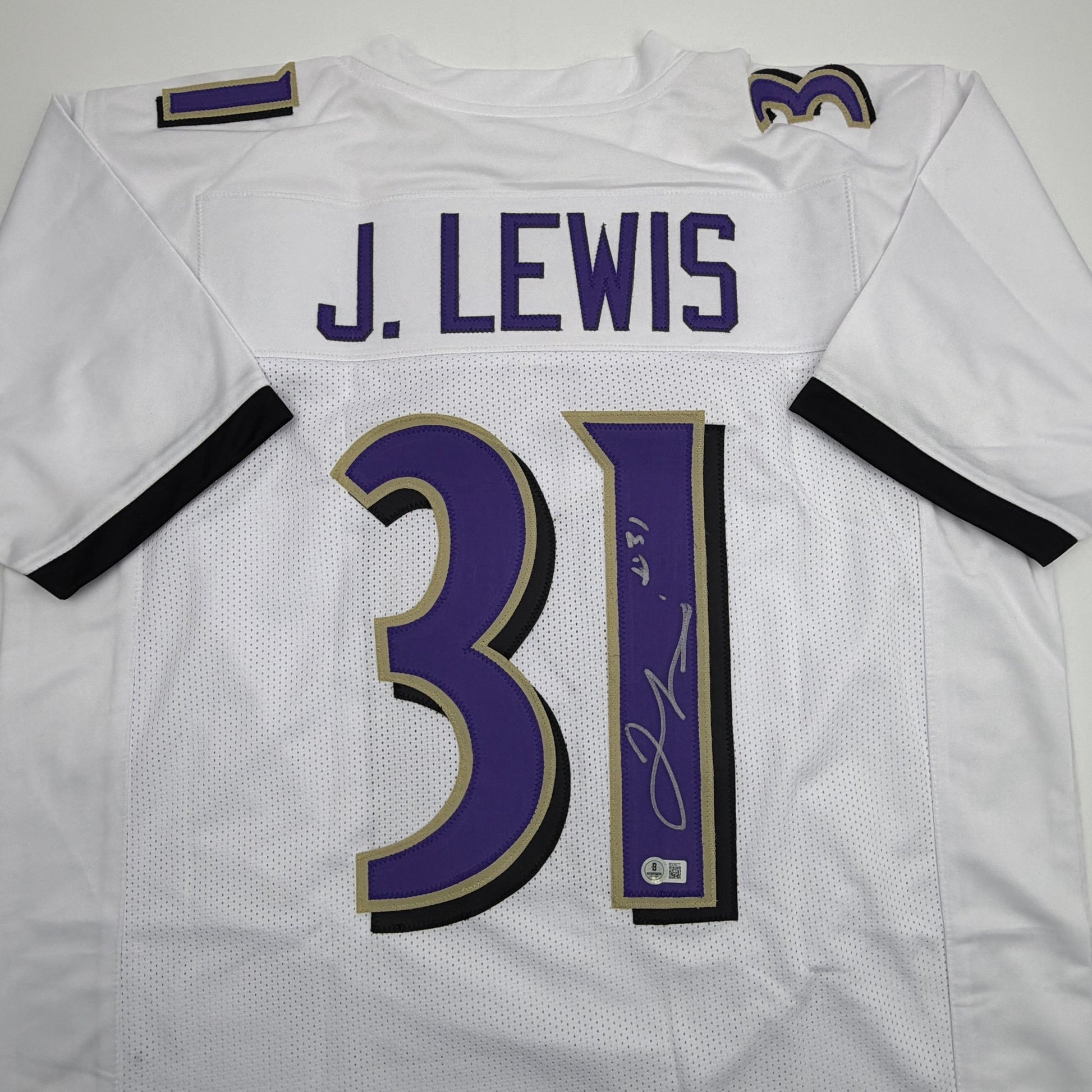 Autographed/Signed Jamal Lewis Baltimore White Football Jersey Beckett BAS COA