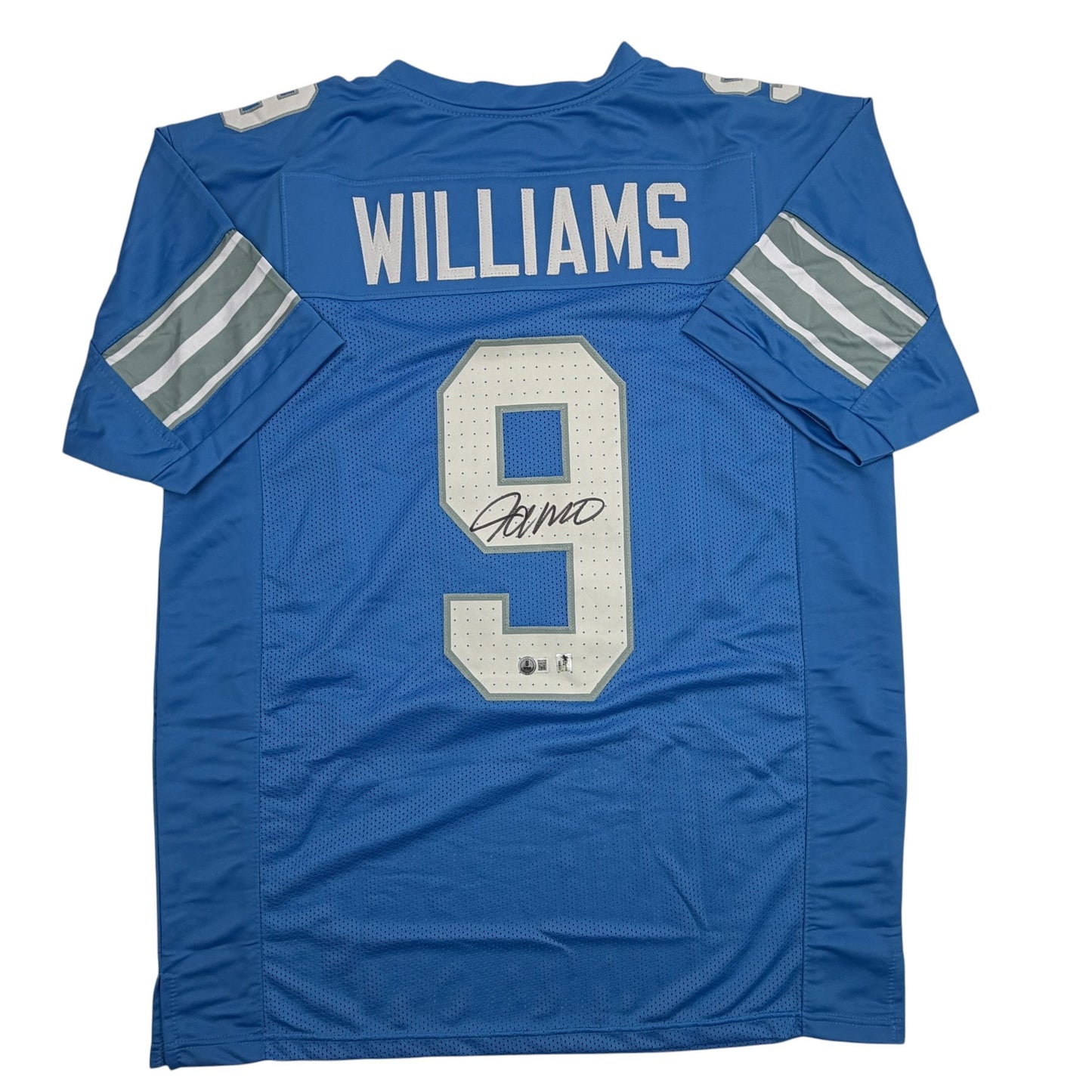 Autographed/Signed Jameson Williams Detroit Blue Football Jersey Beckett BAS COA