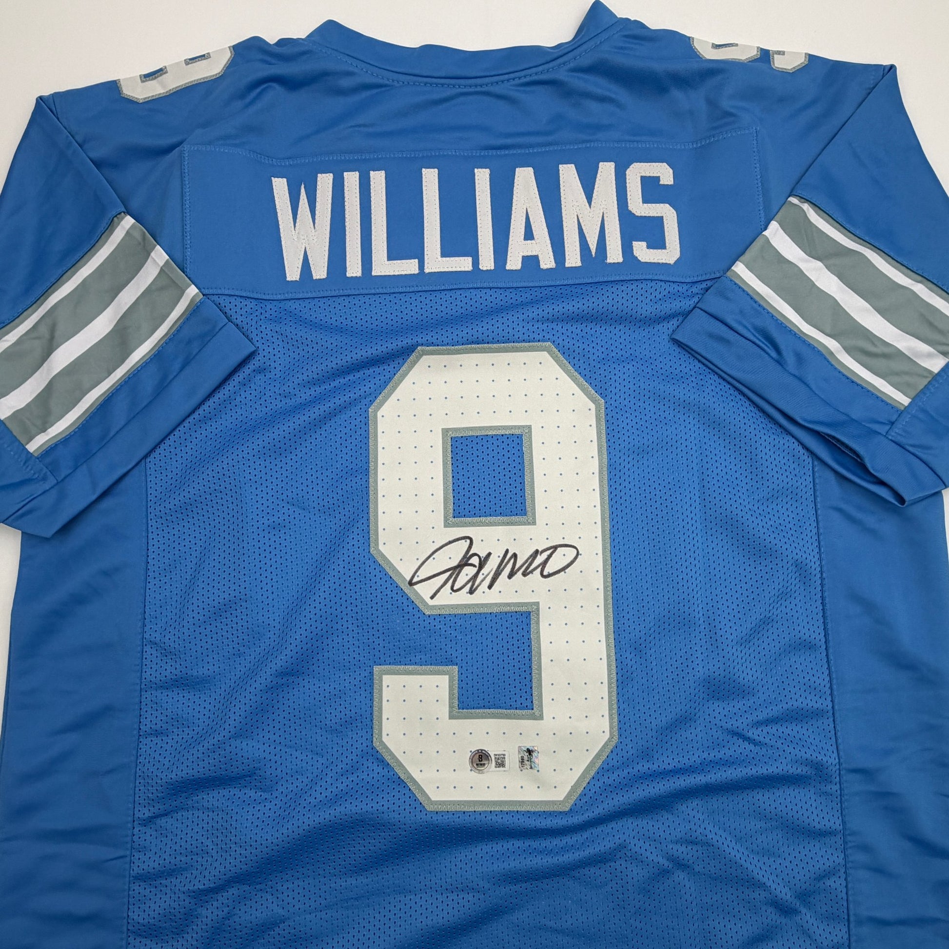 Autographed/Signed Jameson Williams Detroit Blue Football Jersey Beckett BAS COA