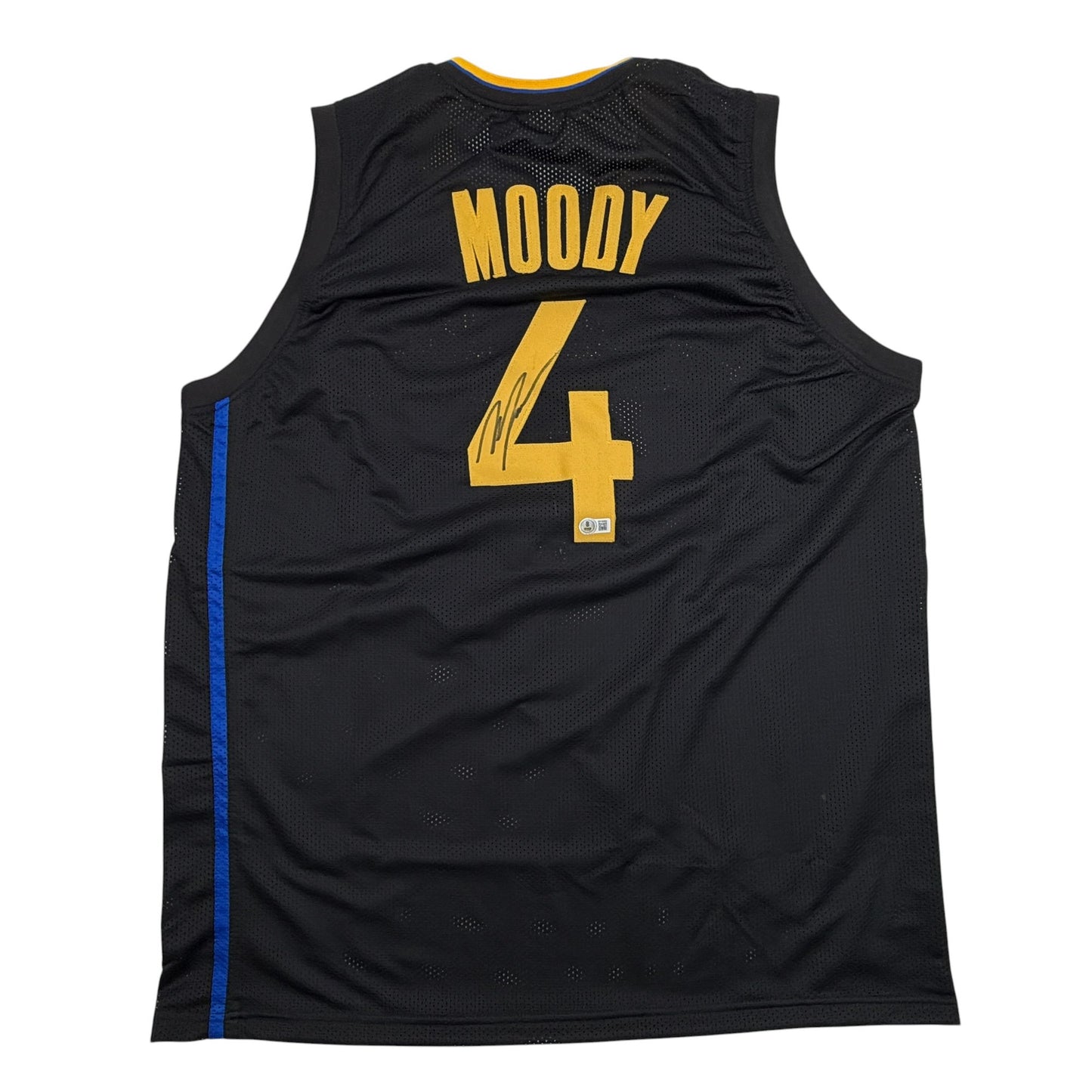 Autographed/Signed Moses Moody Golden State Black Basketball Jersey Beckett BAS COA