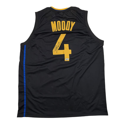 Autographed/Signed Moses Moody Golden State Black Basketball Jersey Beckett BAS COA