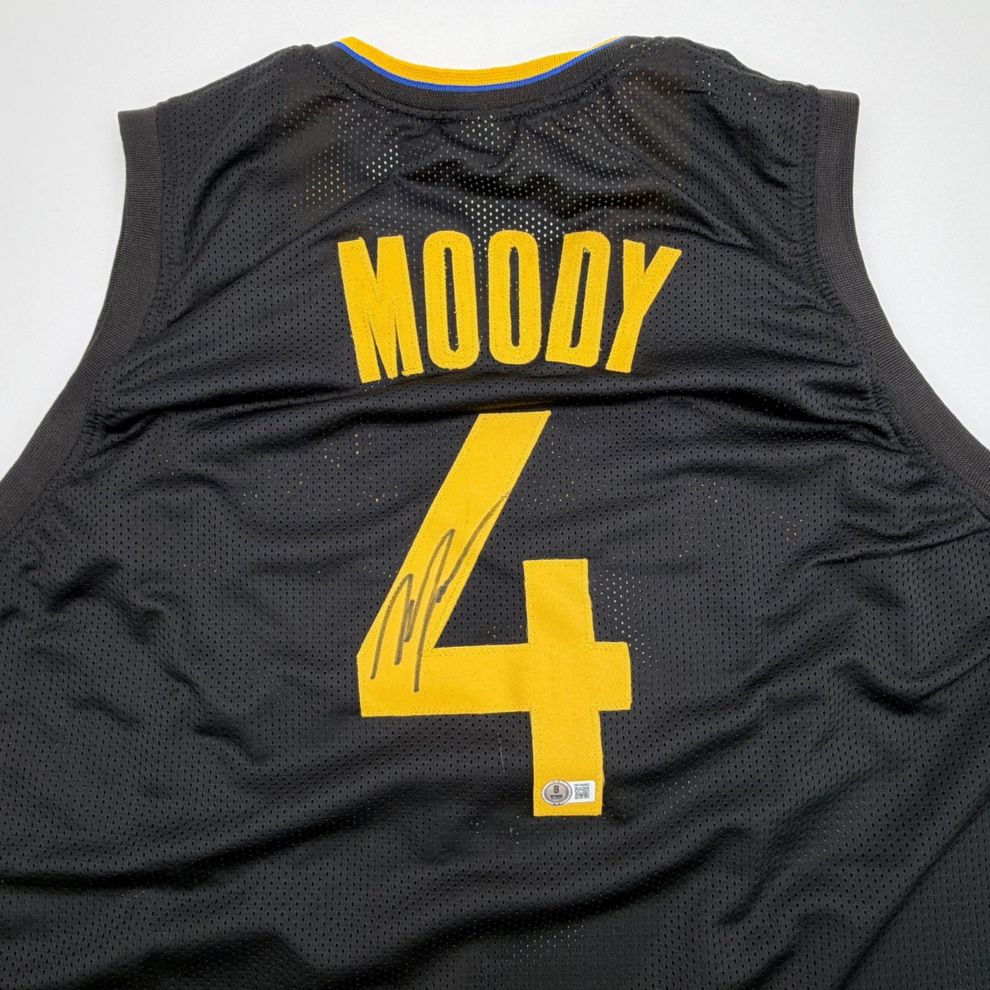 Autographed/Signed Moses Moody Golden State Black Basketball Jersey Beckett BAS COA
