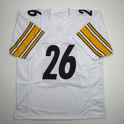 Autographed/Signed Le'Veon LeVeon Bell Pittsburgh White Football Jersey Beckett BAS COA
