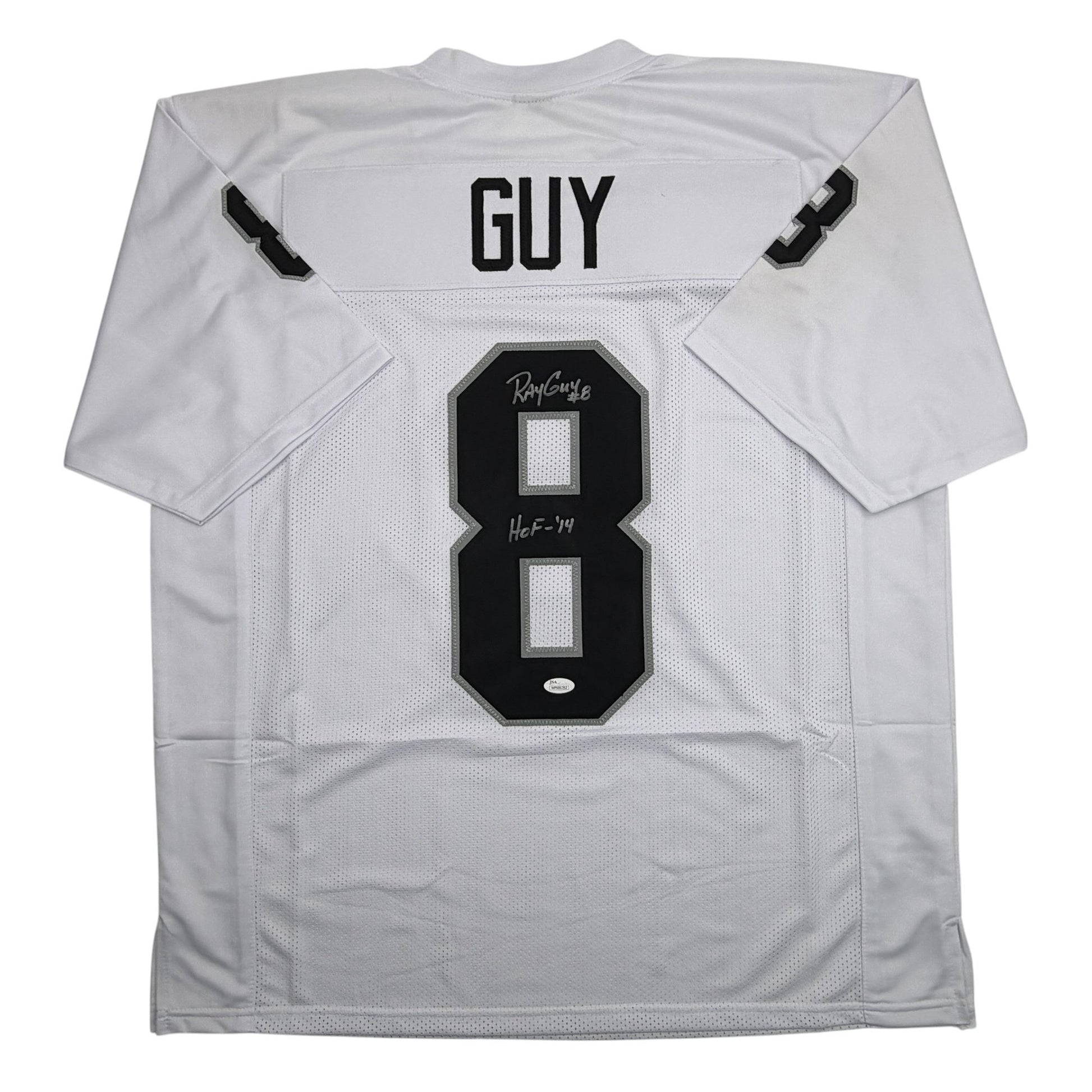 Autographed/Signed Ray Guy HOF 14 Oakland Las Vegas White Football Jersey JSA COA