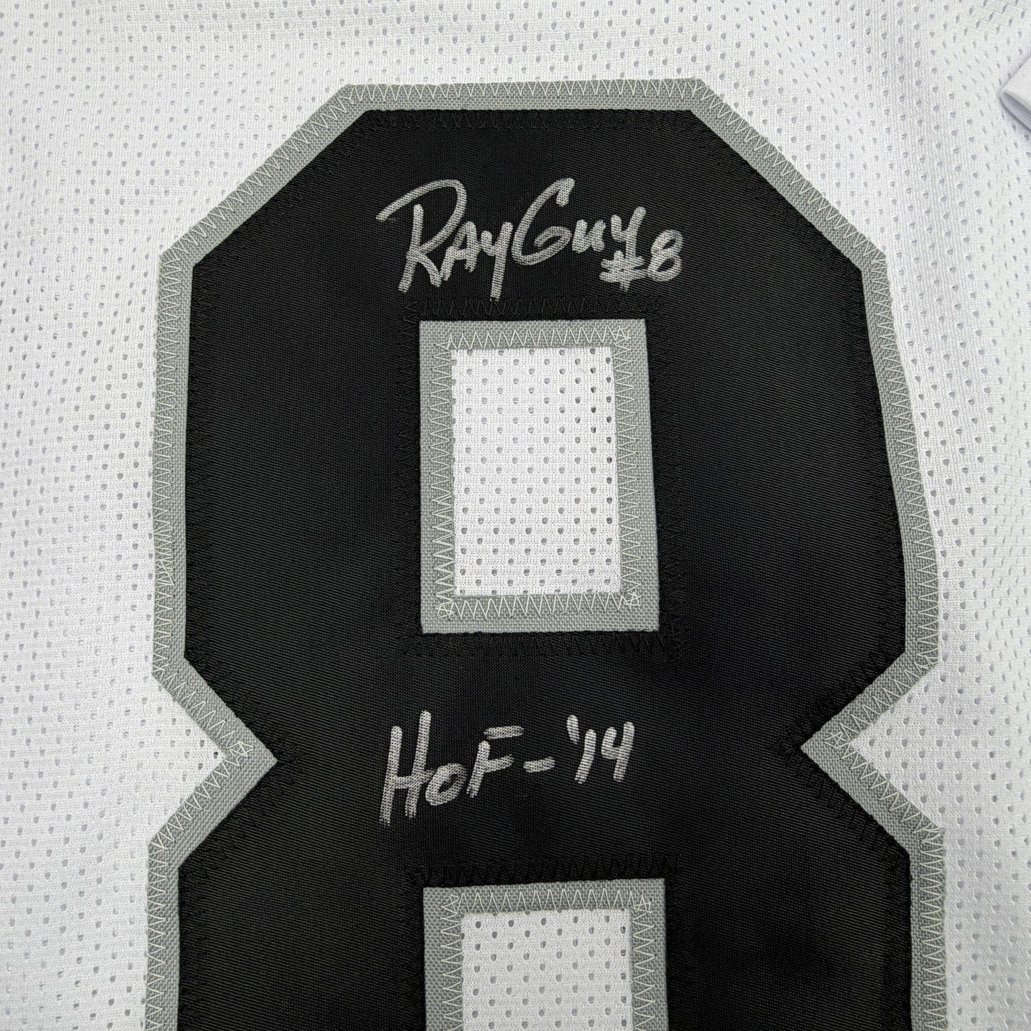 Autographed/Signed Ray Guy HOF 14 Oakland Las Vegas White Football Jersey JSA COA