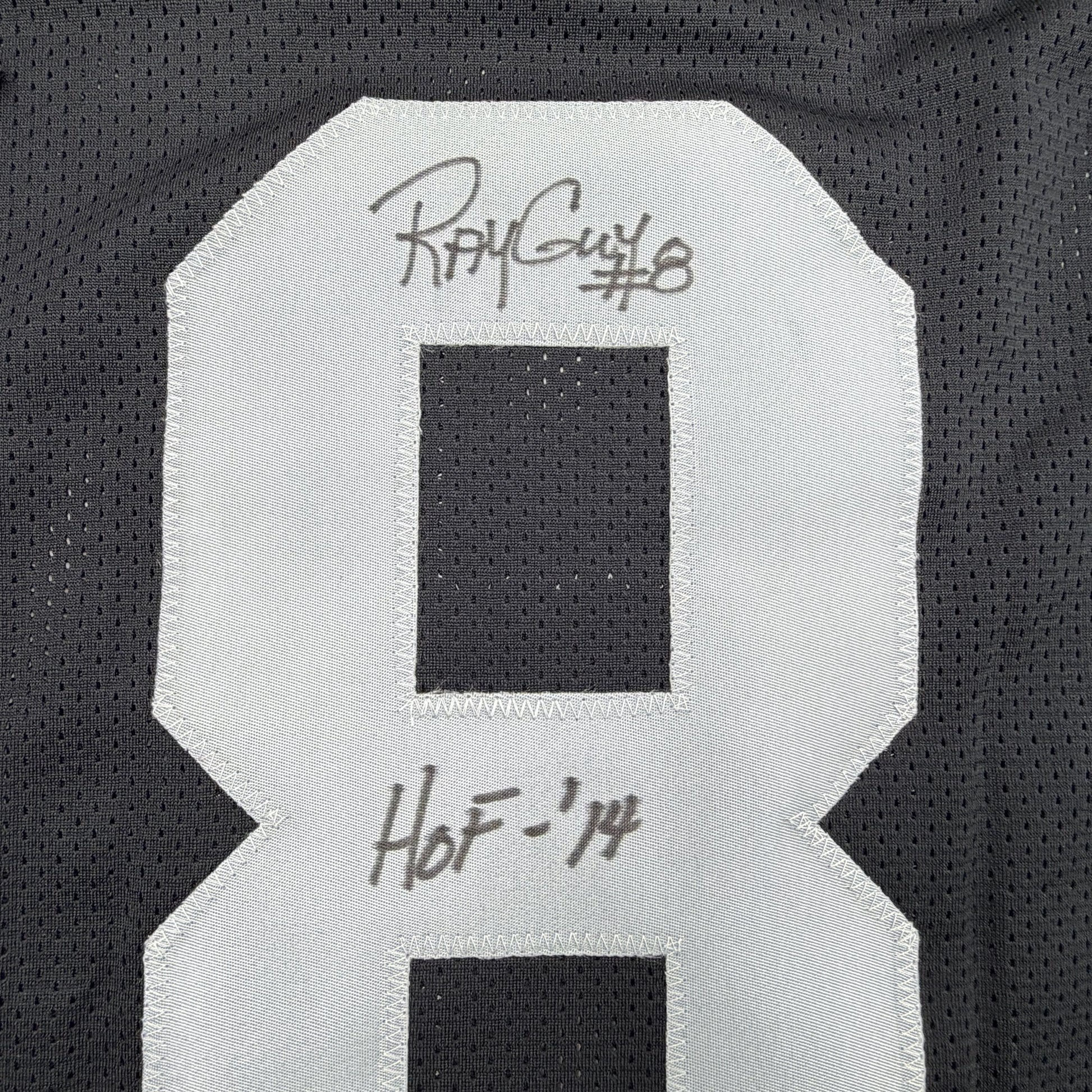 Autographed/Signed Ray Guy HOF 14 Oakland Las Vegas Black Football Jersey JSA COA