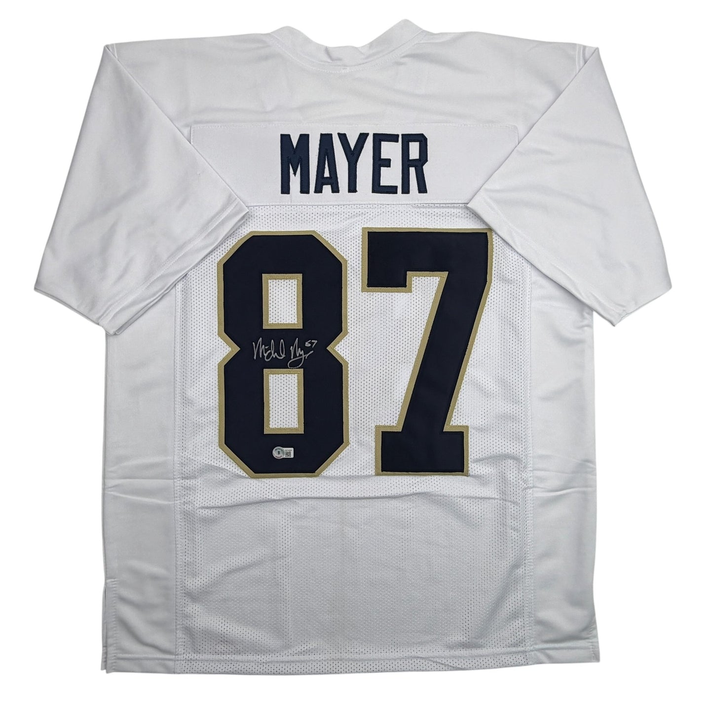 Autographed/Signed Michael Mayer Notre Dame White College Football Jersey Beckett BAS COA