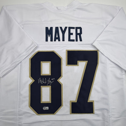 Autographed/Signed Michael Mayer Notre Dame White College Football Jersey Beckett BAS COA