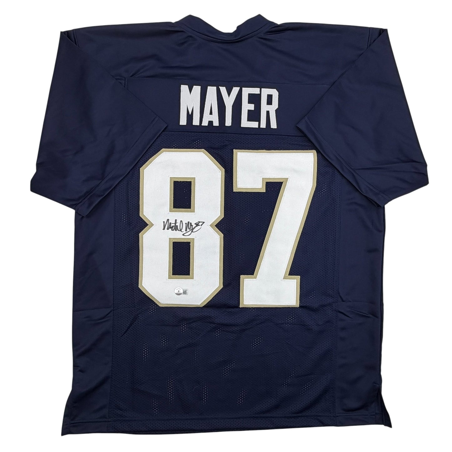 Autographed/Signed Michael Mayer Notre Dame Blue College Football Jersey Beckett BAS COA