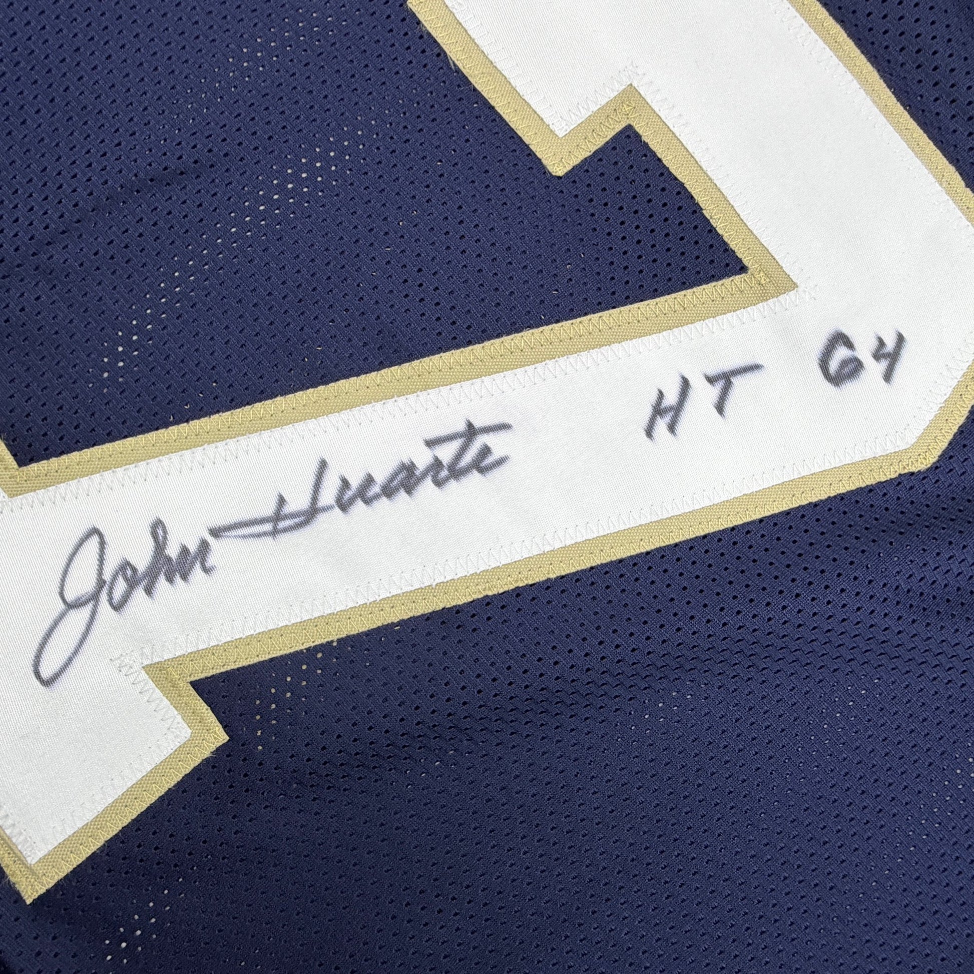 Autographed/Signed John Huarte HT 64 Notre Dame Blue College Football Jersey JSA COA