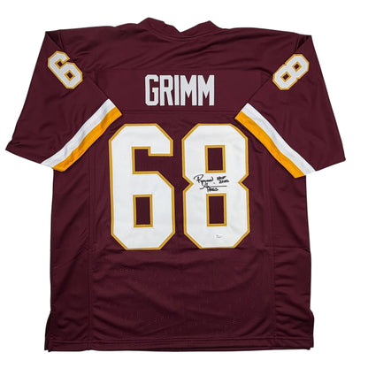 Autographed/Signed Russ Grimm HOF 2010 Washington Maroon Football Jersey JSA COA