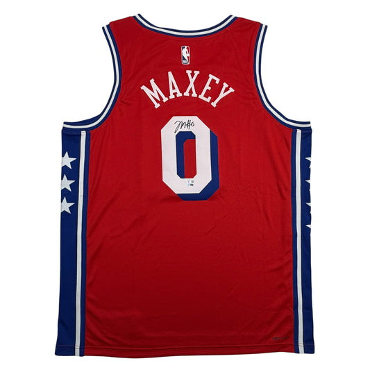 Autographed/Signed Tyrese Maxey Philadelphia 76ers Sixers Red Authentic Basketball Jersey Fanatics COA