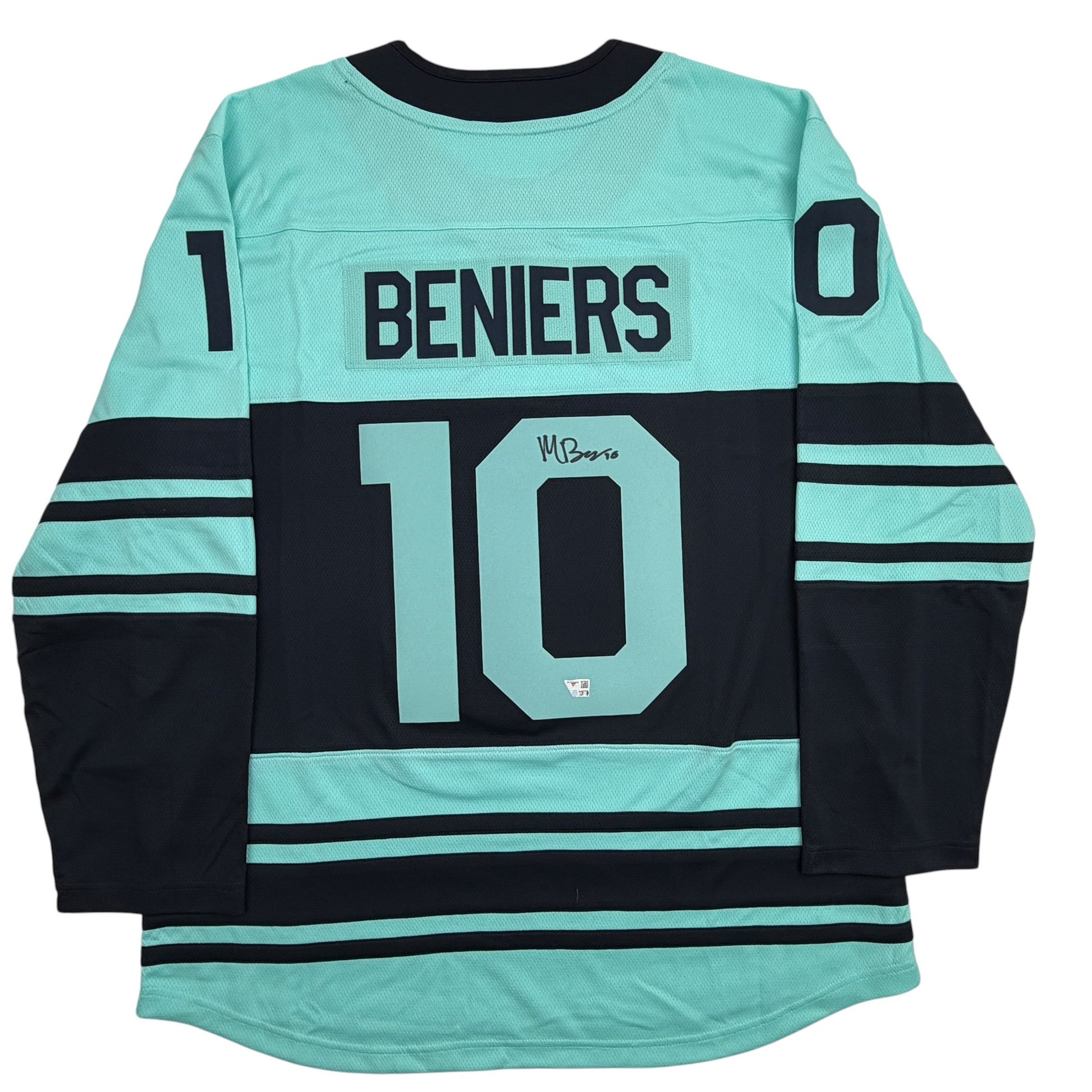Autographed/Signed Matty Beniers Seattle Kraken Blue Authentic Hockey Jersey Fanatics COA